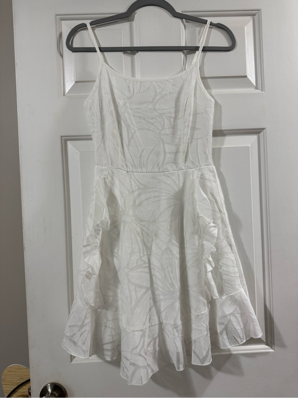White Textured Spaghetti Strap Skater Dress